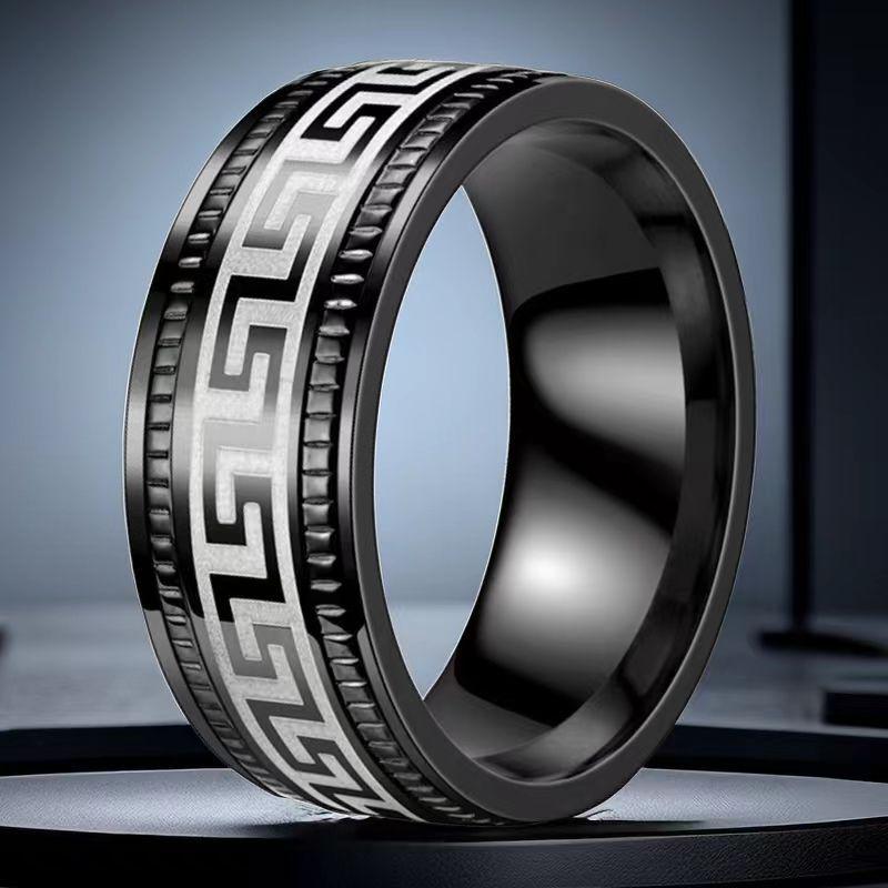 

Мужское трендовое кольцо из титановой стали с узором Великой Китайской стены - Не выцветающая ювелирная сталь Size 11