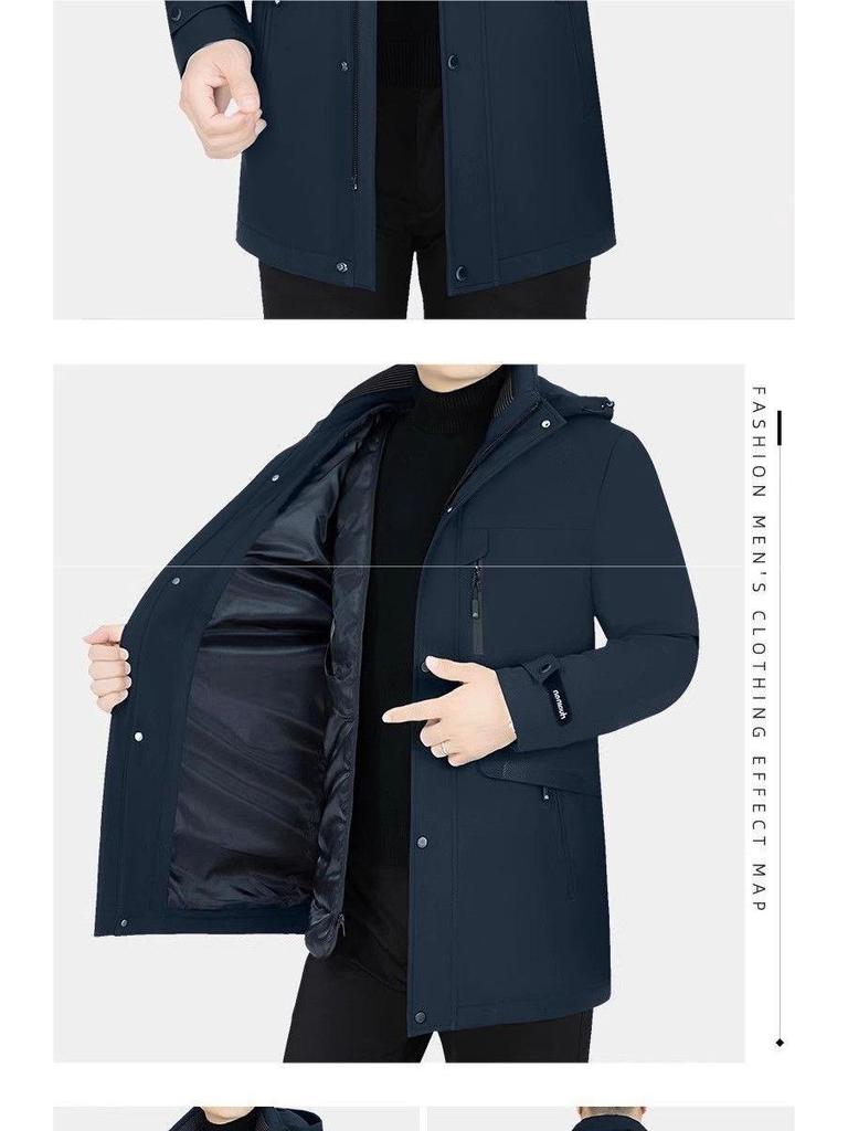 Pierre Cardin Men's Mid-Length Goose Down Jacket with Removable Liner - Thickened, Warm Winter Outerwear.