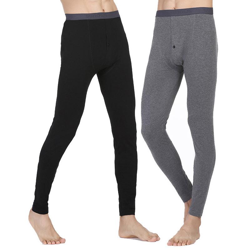 Men's Combed Cotton Autumn Pants, Seamless, Elastic, Thin, Slim Fit Leggings, Warm, Autumn and Winter Pants, Mid Waist Pants