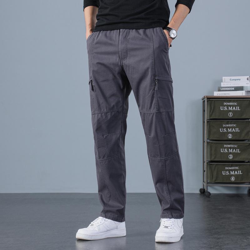Men's Plus Size Loose Fit Elastic Waist Workwear Pants for Autumn and Winter.
