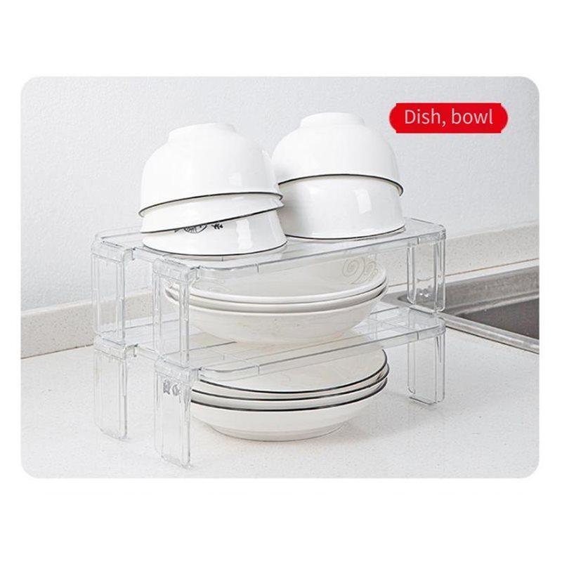 AT19-Kitchen Counter Shelf Rack 2-Pack Transparent Refrigerator Storage Organizers, Stackable For Food Spice Bottle Storage