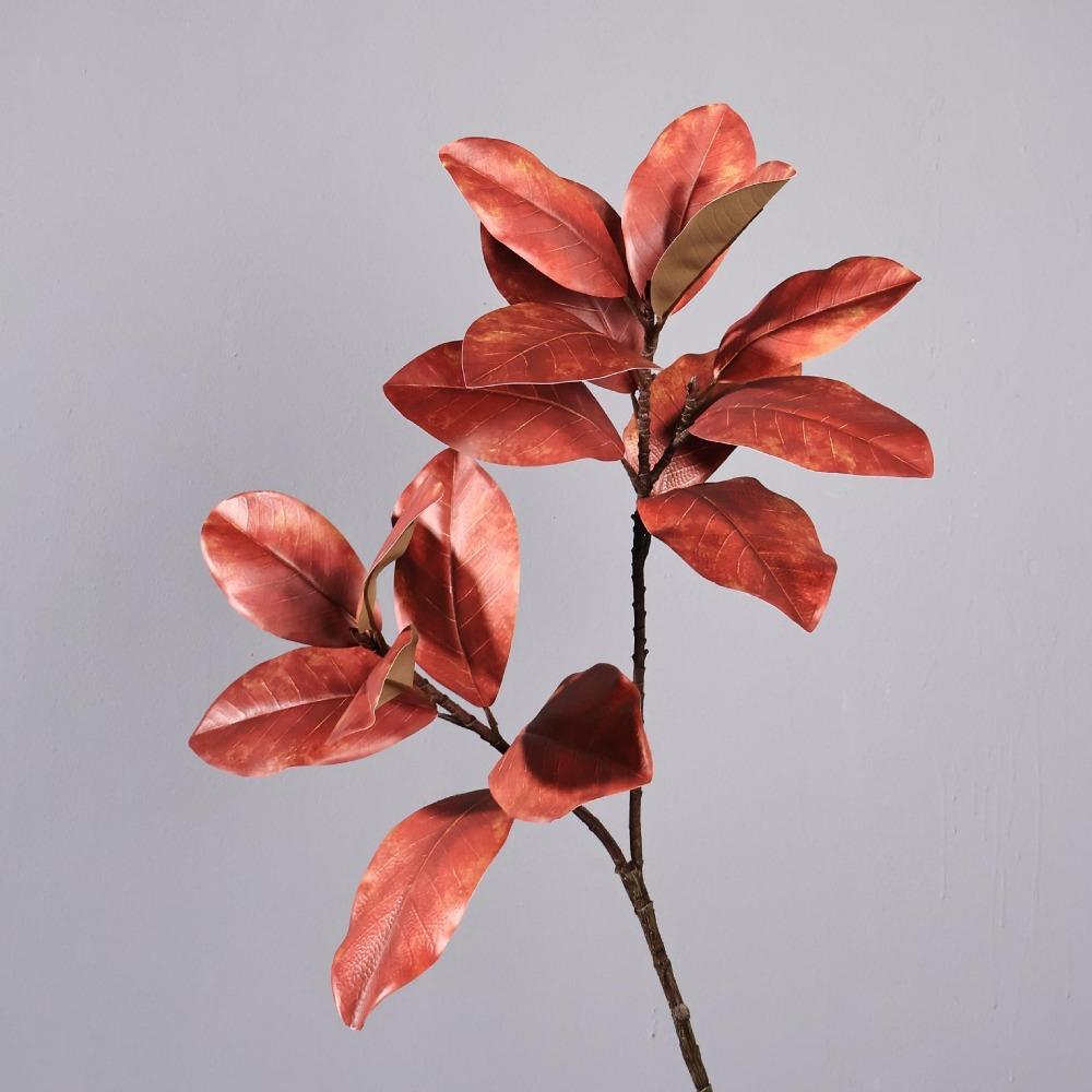 Red Green Artificial Magnolia Leaves Floral Arrangement Plants Leaves Faux Magnolia Branch DIY Simulated Plant Branch