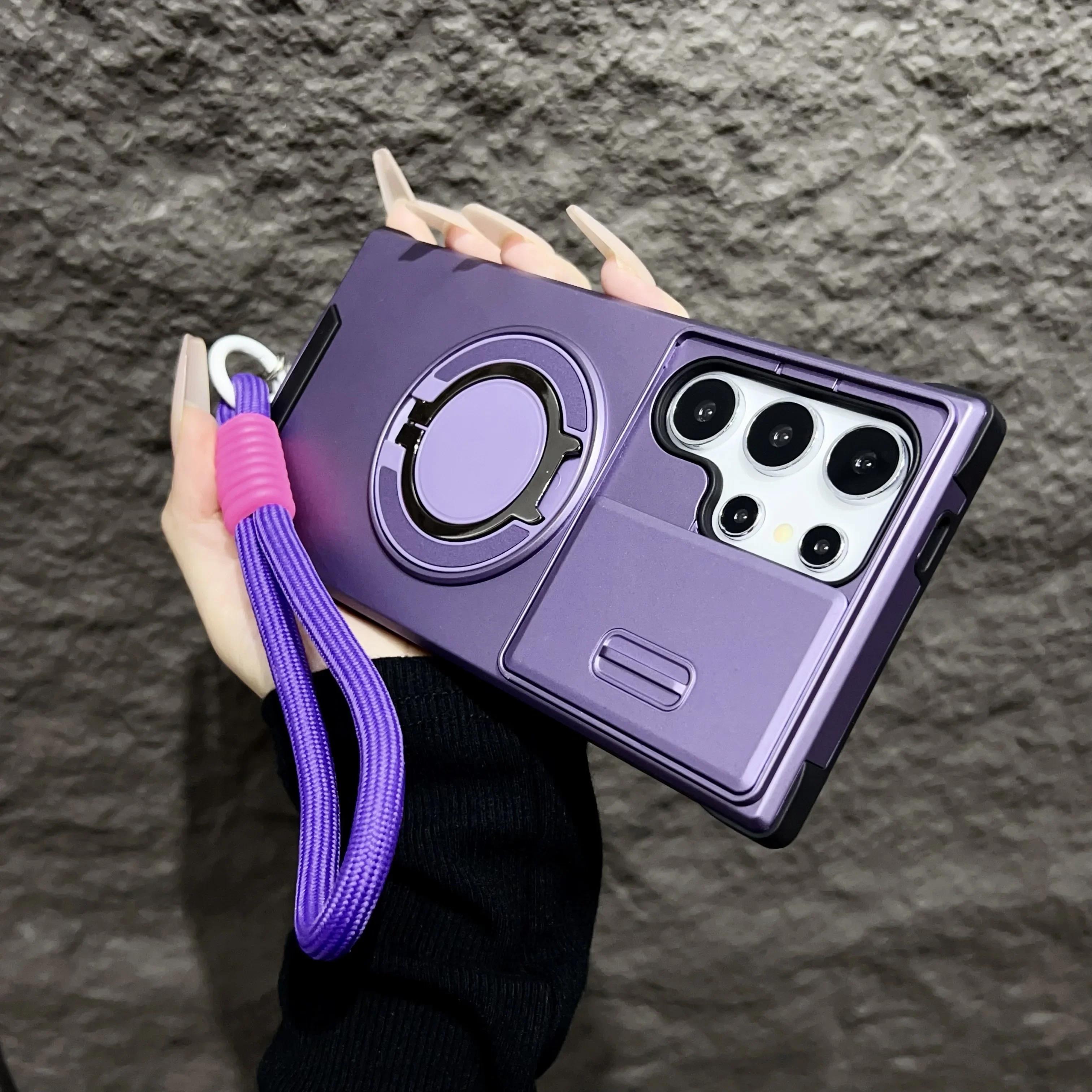 

Чехол для Samsung Galaxy A36 A56 A16 A06 A55 A35 A15 A54 A14 A23 A13 A04S со шнурком, кольцом-подставкой, сдвижной защитой камеры For Galaxy A16 фиолетовый