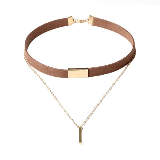 Женское Винтажное Панк Многослойное Полированное Ожерелье-Чокер на Ключицы с Подвеской из Искусственной Замши коричневый