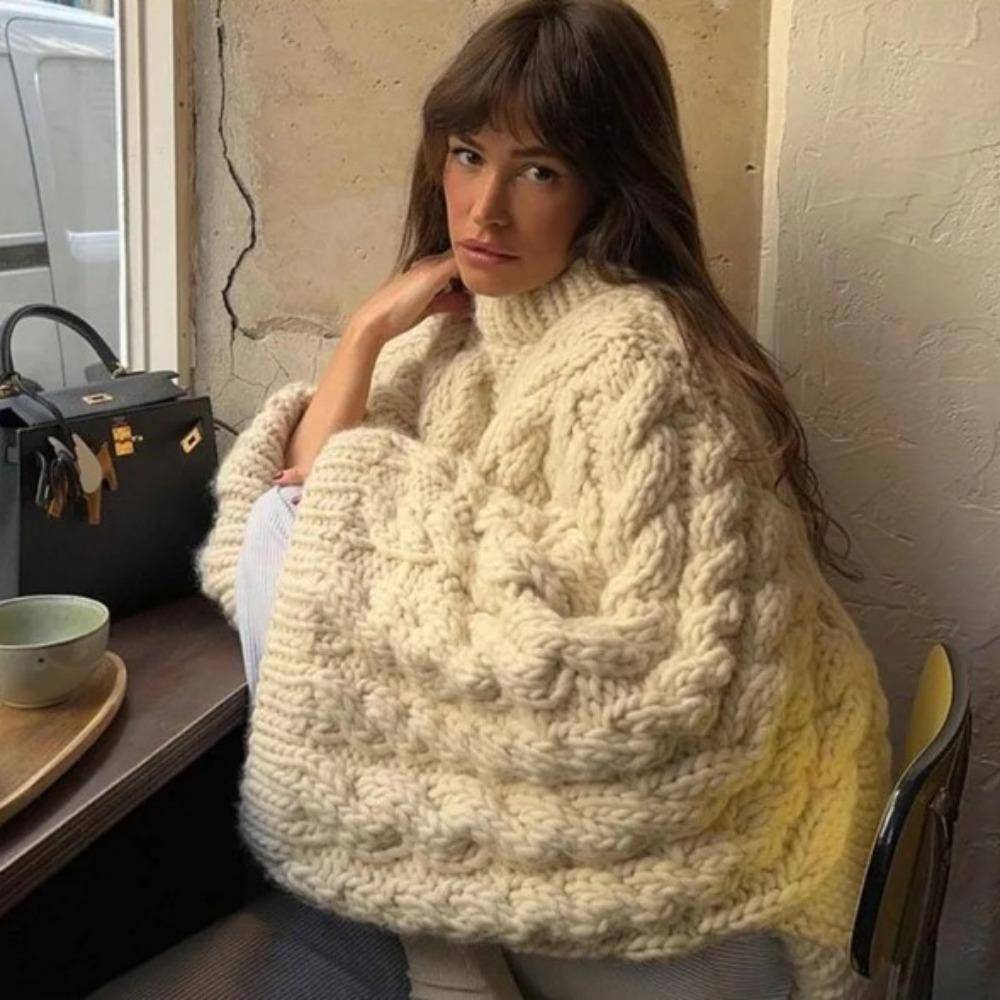 Oversize Knit Pullover Women Casual Lazy Round Neck Kink Solid Sweater Female 2024 Autumn Winter Loose Sleeves Knitwear Lady