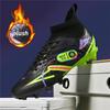 Winter New High-Top Fleece Lined Football Shoes for Men Training Grass Field TF Studs AG Leather Footwear Sports Sneakers
