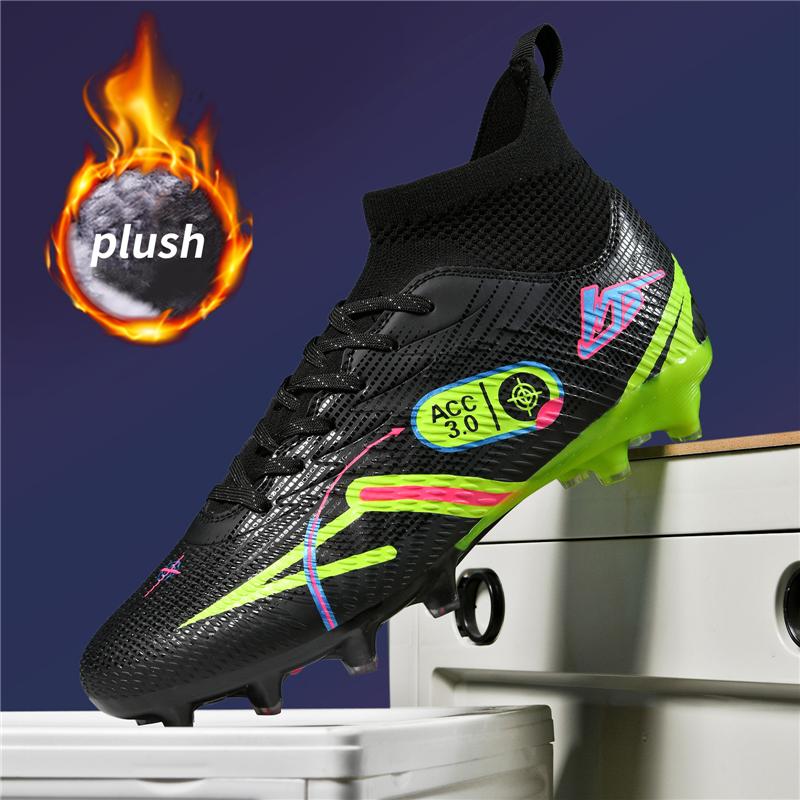 Winter New High-Top Fleece Lined Football Shoes for Men Training Grass Field TF Studs AG Leather Footwear Sports Sneakers