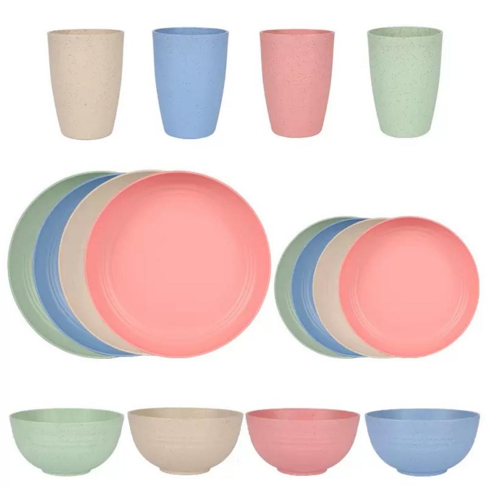 16-piece black polypropylene tableware set: reusable large salad bowls and cereal bowls, suitable for outdoor camping parties.