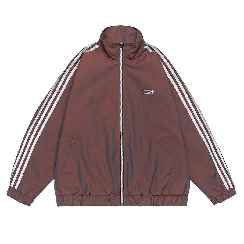 Vêtements Homme Quatre Saisons | Veste Polyvalente à Col Montant Inversé Légère Ample à Bande Latérale Imperméable Veste Décontractée Couleur Dégradée