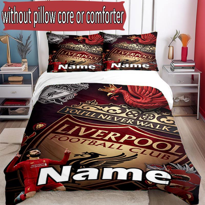 3pcs Duvet Cover Set (1*Duvet Cover + 2*Pillowcase, Without Core), Custom Name Liverpool Football Club Pattern Bedding Set, Home Bedroom Decor Gift