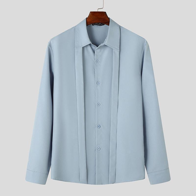 

INCERUN Мужские топы с отложным воротником и шнуровкой, с длинным рукавом, на пуговицах, повседневные рубашки