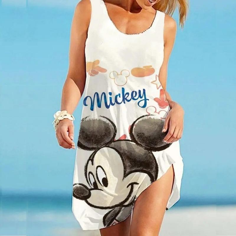 Disney Mickey Minnie Slip Dresses Summer 3D Print Clothing Cartoon Women's/Kids Beach Dress Cute Sling Beach Cool Top