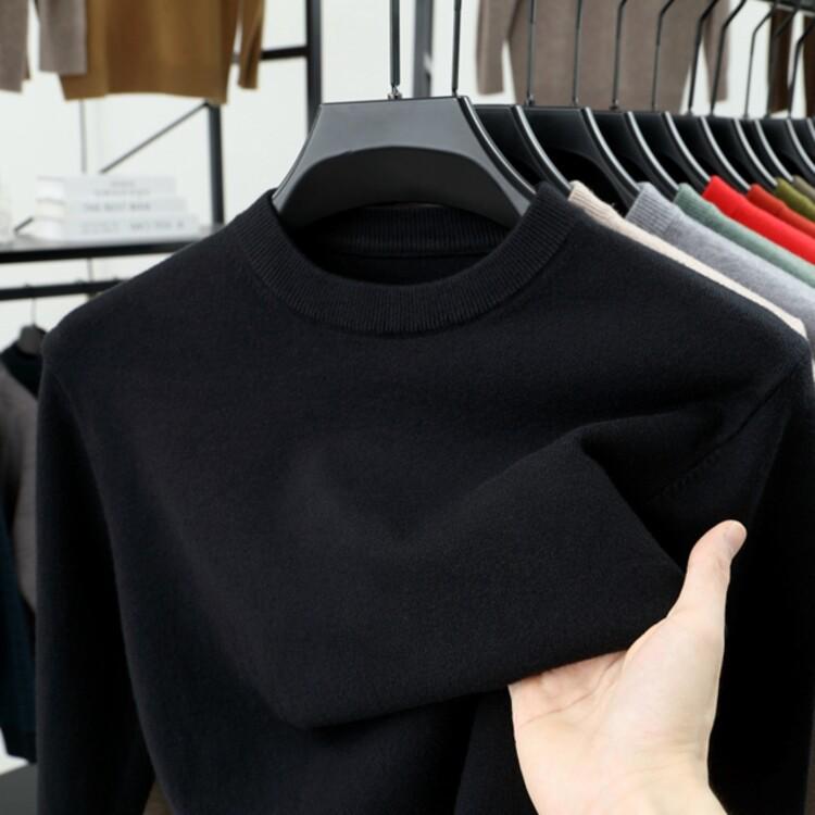Men's Thick Knit Sweater - Round Neck, Solid Color, 500g, Autumn/Winter