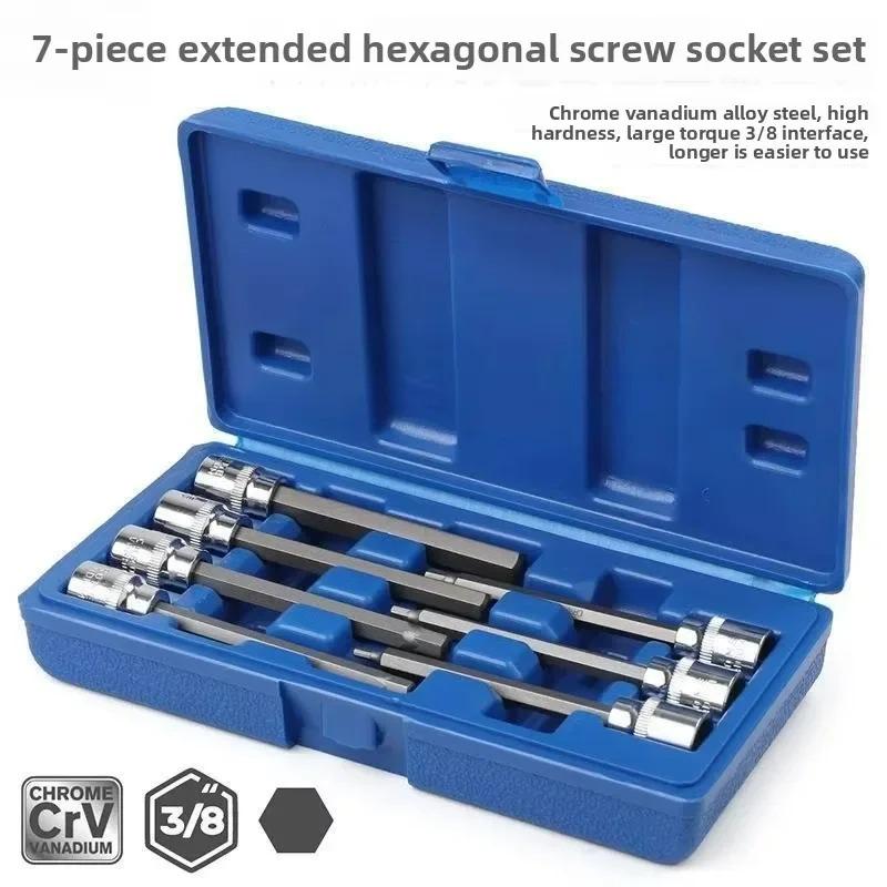 7Pcs for Spanner Sleeve Repair Hand Tools Extra Long Hex Bit Socket Set H3-H10 CR-V and S2 Material 3/8inch Drive 110mm