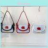 Red Apple Pu Crossbody Bag For Girls With Checkered Pattern And Splicing For Summer Daily Use