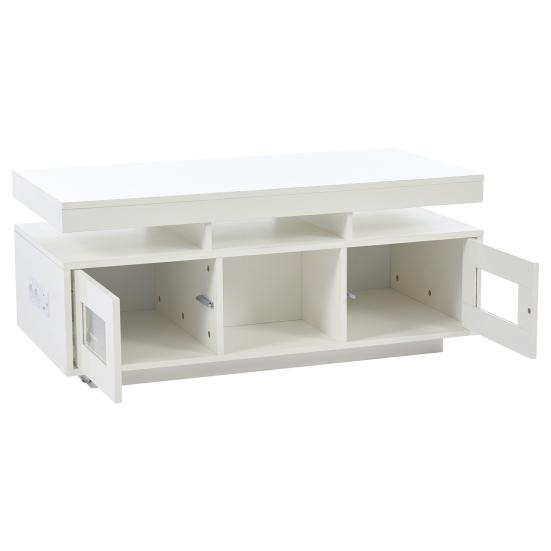 100x50x43cm Schwarzer Hochglanz-Couchtisch, mit steuerbaren LED-Leuchten, Mobile App, Wohnzimmertisch mit Schrank, Sofatisch mit Ladeanschluss und