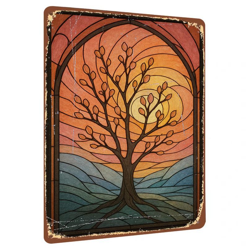 

Stained Glass Style Tree Silhouette Metal Wall Art Decorative Painting for Living Room 20x30cm（7.8x11.8inch）