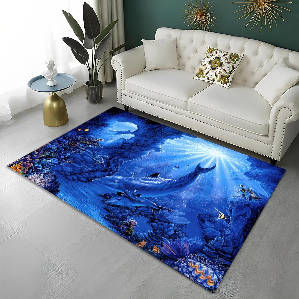 3D Seabed Illusion Underwater World Carpet Rug for Home Living Room Bedroom Sofa Doormat Decor,kids Area Rug Non-slip Floor Mat