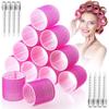Giant curling wand roller set, 24 pieces, including 12 self-grip curling wands and 12 stainless steel duckbill clips (rose red)