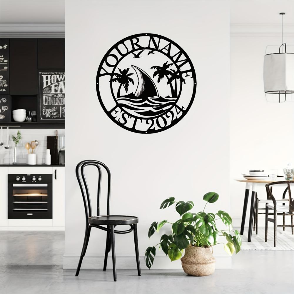 Shark Palm Tree Metal Wall Sign Black Address Phone Name Plate Indoor Outdoor Decor