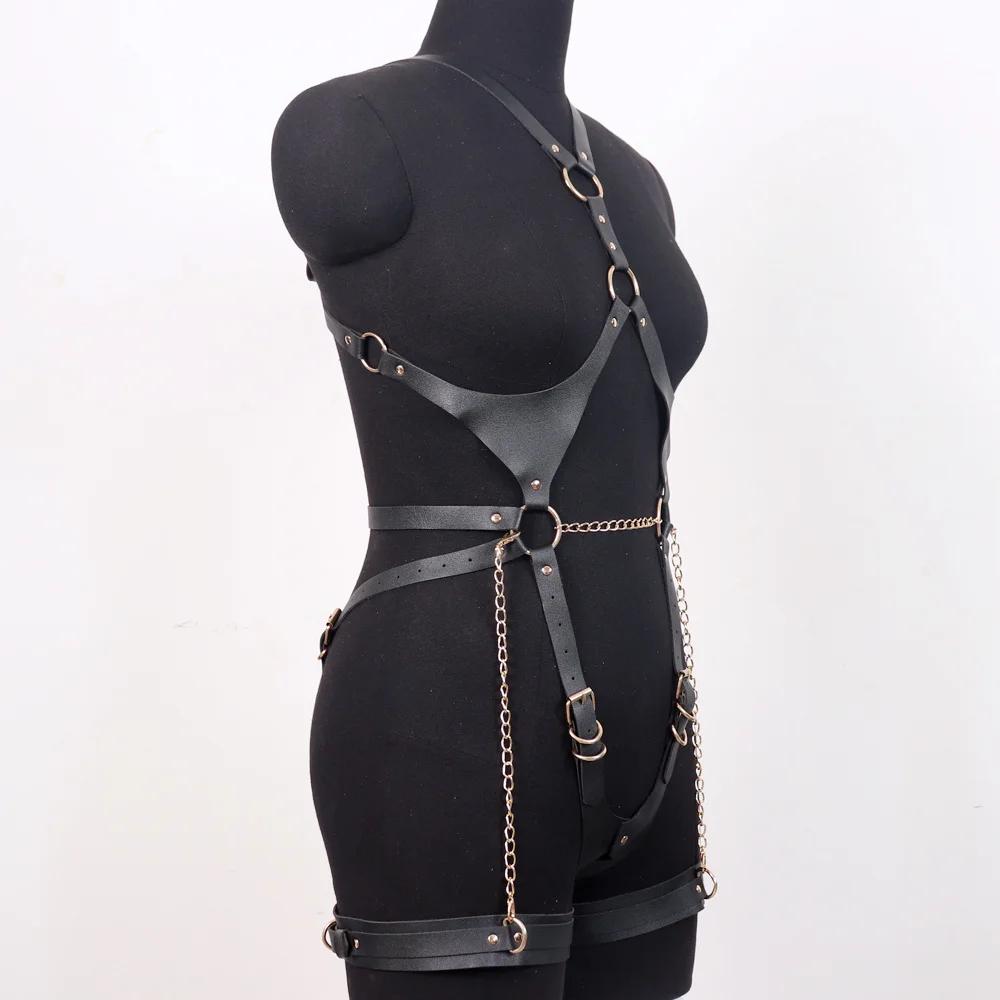 Harnais Sexy Lingerie pour Femmes Sangles de Bondage Corps Entier Harnais en Cuir Corset Cage Porte-jarretelles Bas Ceinture d'Épée Vêtements Gothiques