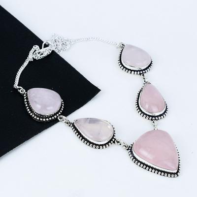 Natürlicher Rosenquarz Edelstein Handgemachte 925 Sterling Silber Halskette, Silber Edelstein Halskette, Rosa Rosenquarz Schmuck für Frauen, Für Geschenke