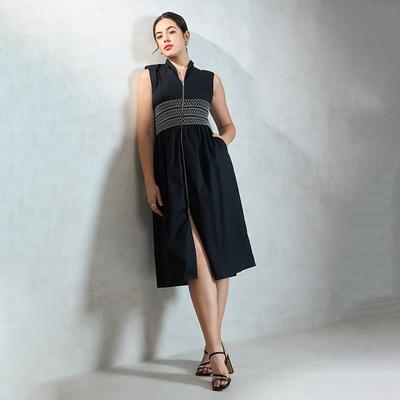 Virgio Women Midi Length Sleeveless Fit And Flare Fit V-Neck Dress