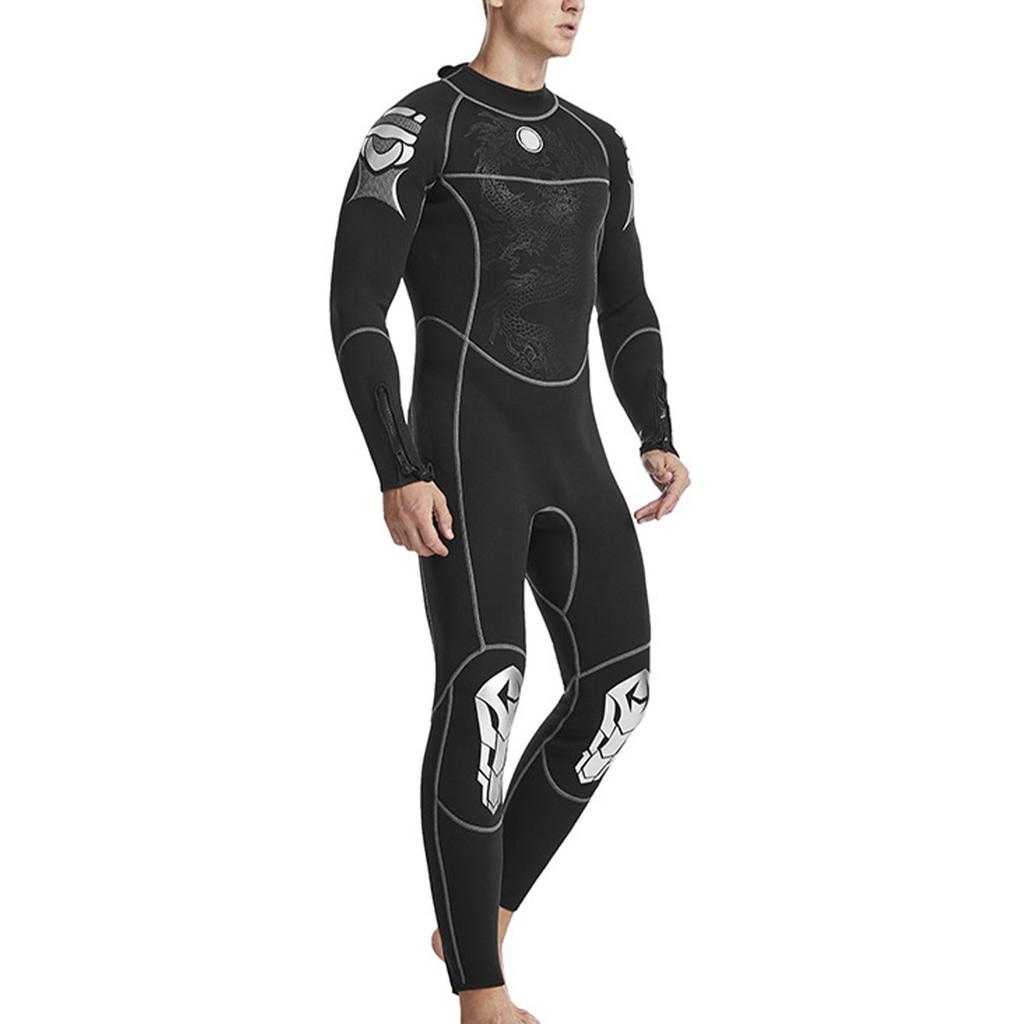 3mm Diving Suit Wetsuit Jumpsuit Long Sleeve Sunscreen Back Zipper Dragon Pattern XL Size