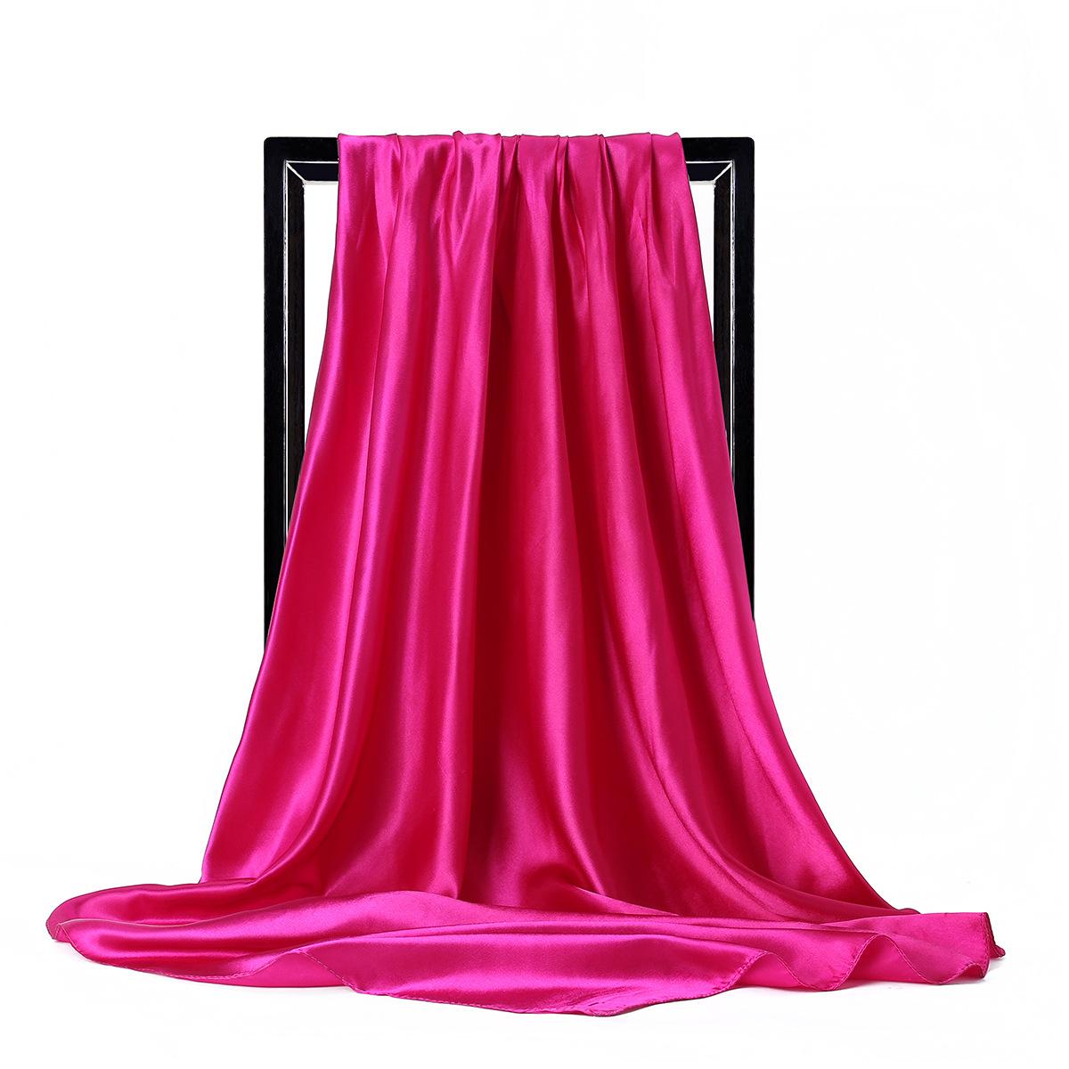 Luxe Zijden Sjaal Dames Satijn Effen Hijab Sjaals Moslim Pareo Bandana Vrouwen Sjaal Wrap Hoofdband Foulard 90*90cm One Size pink