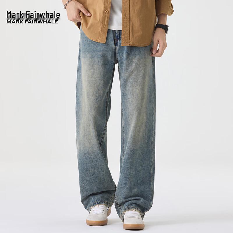 Mark Fairwhale Herren Hellblaue Gewaschene Straight-Leg Loose Fit Jeans