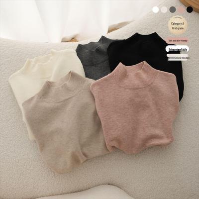 Girls' Wool Sweater: Half-High Neck, Solid Color, Autumn/Winter 2025 Pullover Knit Top