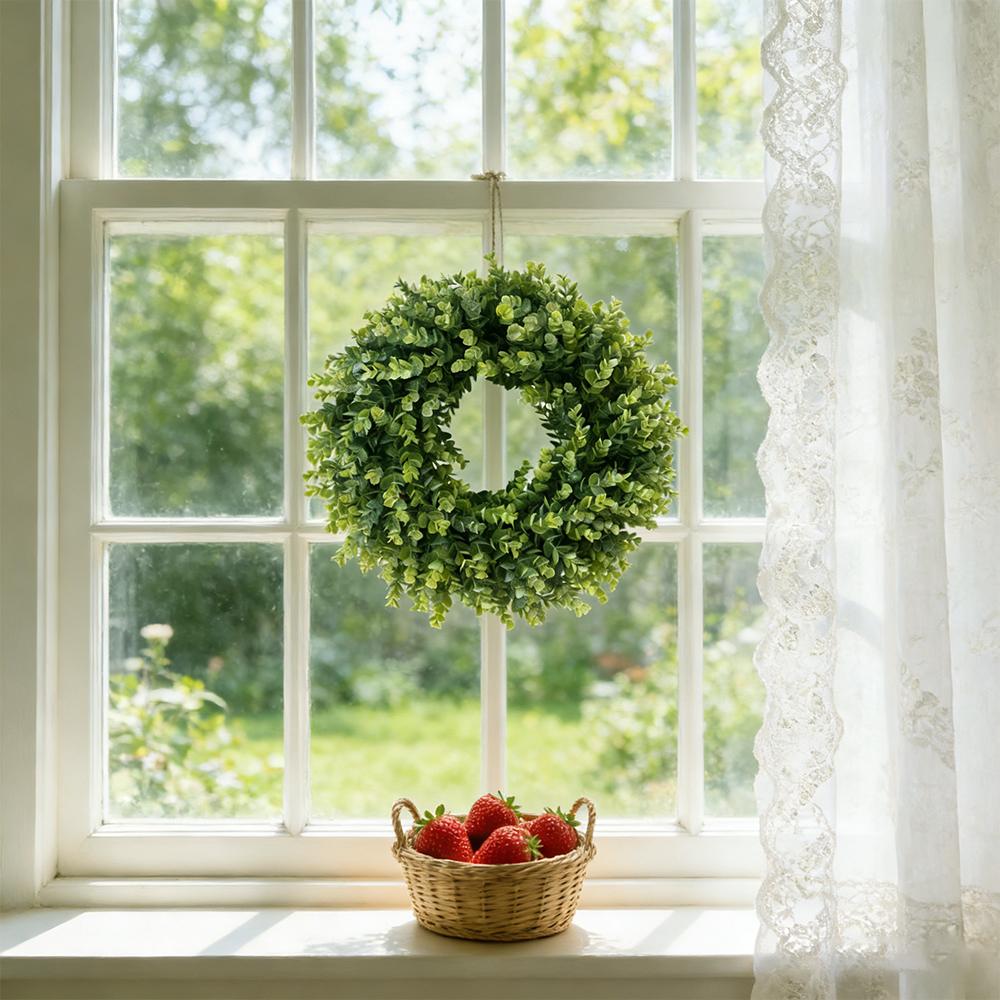 2pcs 20cm Artificial Eucalyptu Wreaths Spring Summer Round Faux Greenery Wreath for Wall Window Rustic Home Outdoor Indoor Decor
