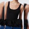 Square Neck Tank Tops For Women Sleeveless Backless Crop Top With Peplum Bubble Hem Summer Top Black White
