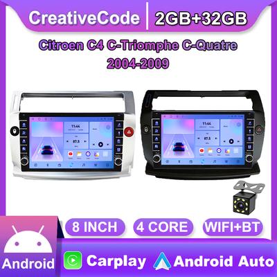Pro Citroen C4 C-Triomphe C-Quatre 2004-2009 S knoflíkem Autorádio Multimediální Carplay 2Din Stereo Audio Android Video 2+32GB