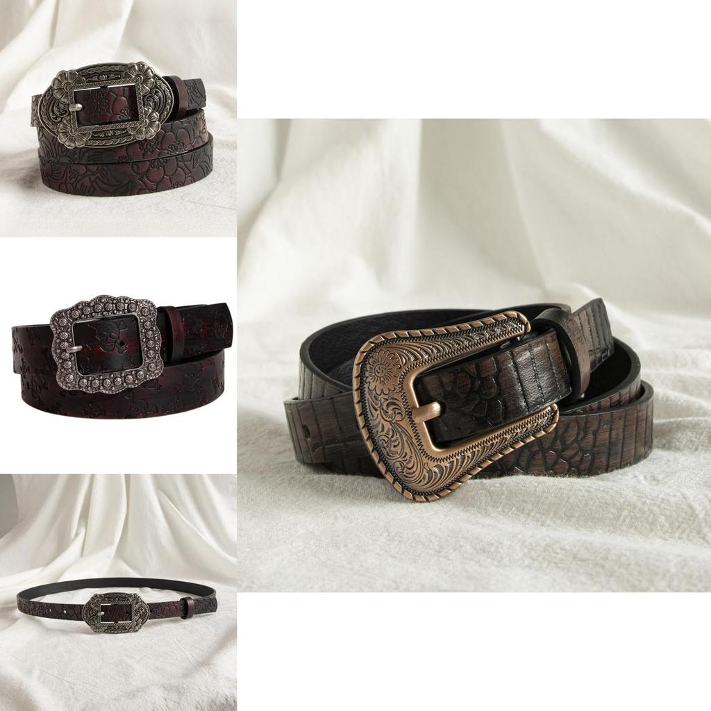 Oldworld Inspired Faux Leather Belt With Engraved Pattern And Pin Buckle For Women