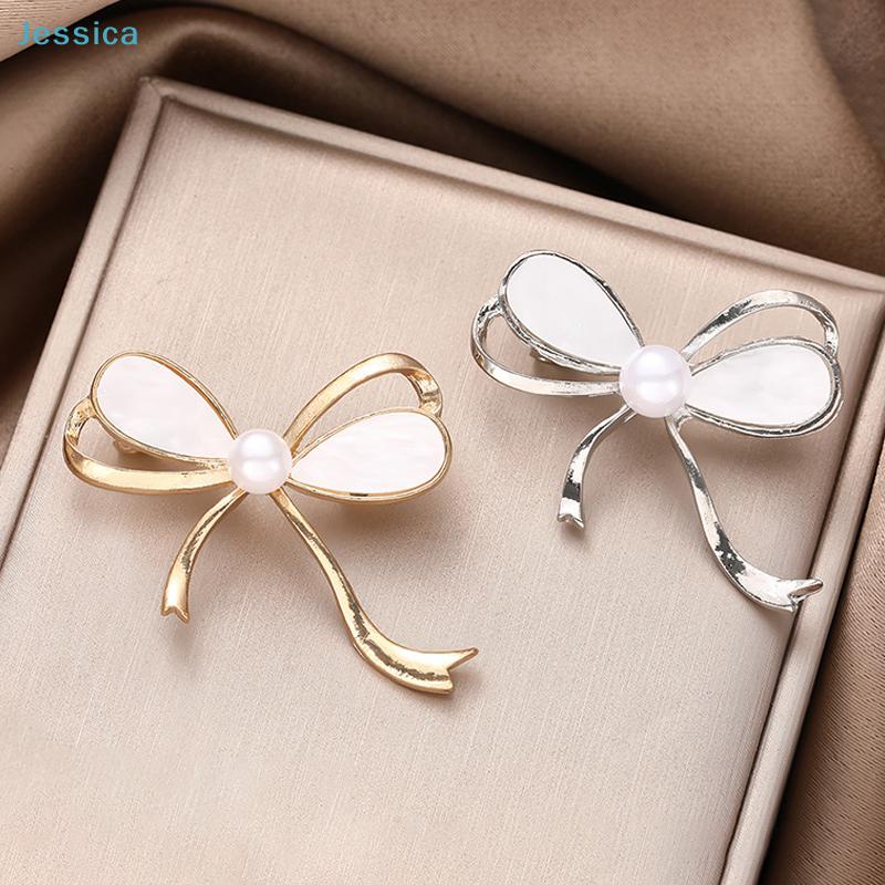 Elegant Bowknot Brooch with Pearl - Gold/Silver Tone Enamel Pin for Dress, Scarf & Coat Decoration