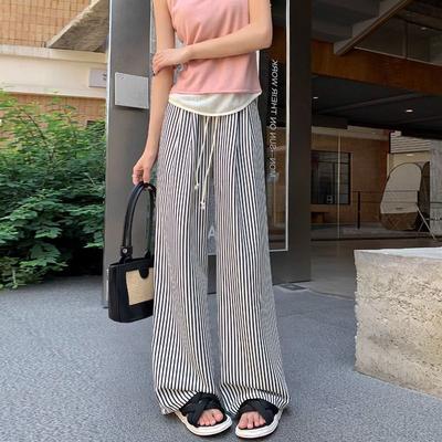 Sommer Gestreifte High-Waist Kordelzug Weite Hosen für Damen - Lässig Locker Schlankmachend Faul Entspannt Dünne Hosen