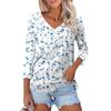 Damenmode Casual V-Ausschnitt 3/4 Ärmel Lose Bedrucktes T-Shirt Damen Top