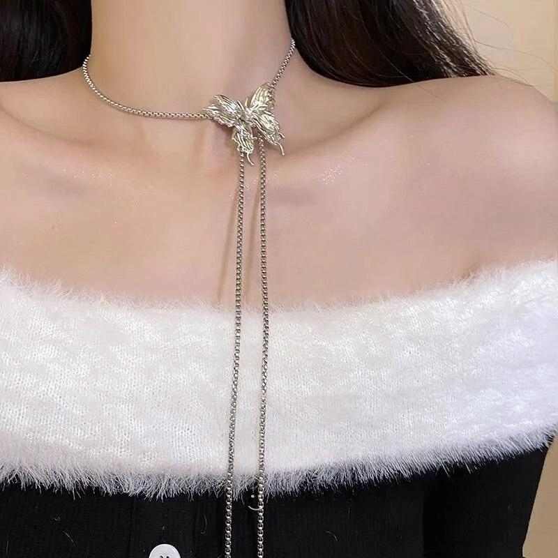 Nový Nádherný Lesklý Motýľový Sveter Náhrdelník Trendy Retiazka s Príveskami Strapec Kľúčna Kosť Choker Náhrdelník Dámske Šperky na Krk pre Dámy Darček
