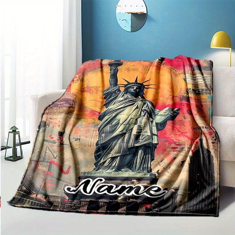 Statue Of Liberty Customize Your Name Outdoor Blanket Used For Chair Office Sofa Bed Camping Soft And Warm Giving Friends And Relatives Birthday