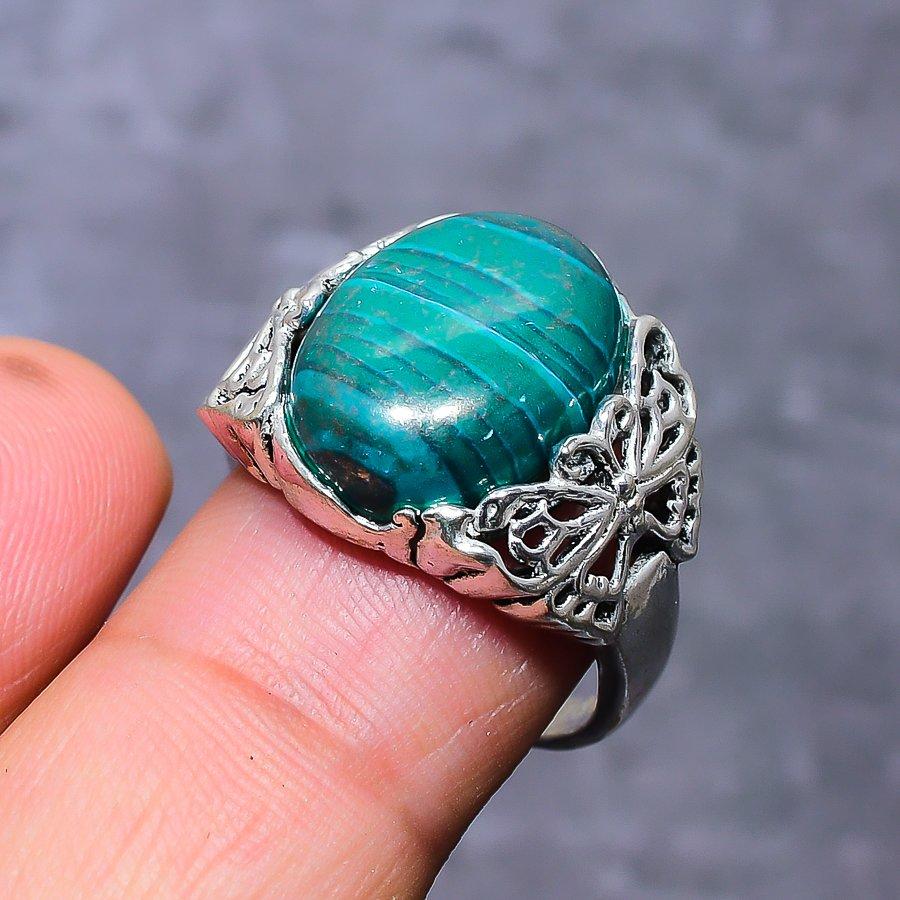 Natural Malachite Gemstone Handmade 925 Sterling Silver Jewelry Ring Size 7 b3K23