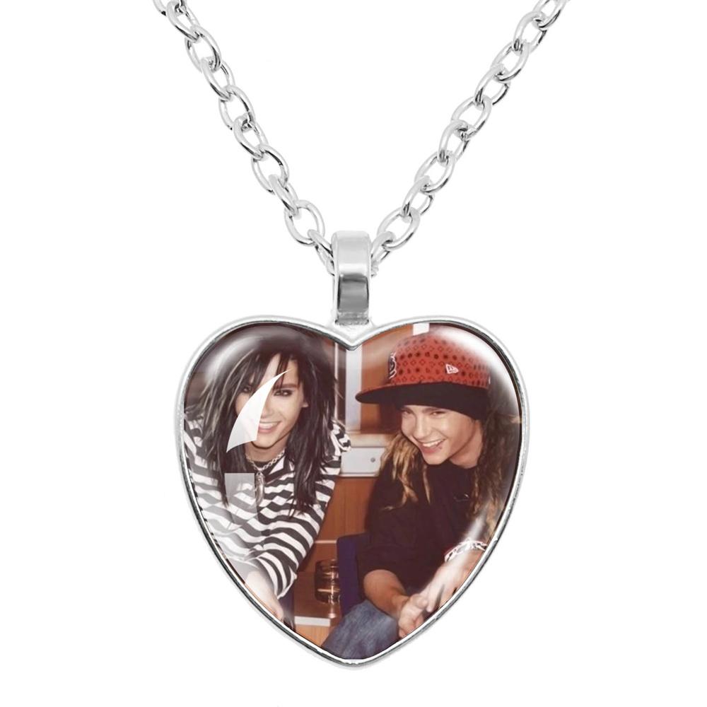 Pop Retro Rock Band Tokio Hotel Glass Heart Shape Pendant Necklace Bill Kaulitz Music Songer Picture Jewelry Charm Fans Gift