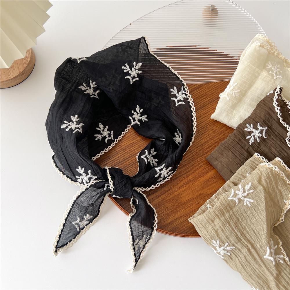 Korean Style Cotton Linen Lace Triangle Scarf: Women's Spring/Summer Neck and Sun Protection Accessory