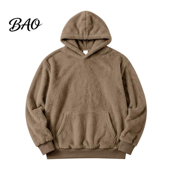 Long Sleeve Warm Pullover Men Plush Hoodie, Teddy Fleece Sweatshirt with Kangaroo Pocket, Loose Mens Hoodie Fit Fuzzy Winter Jumper for Street Casual