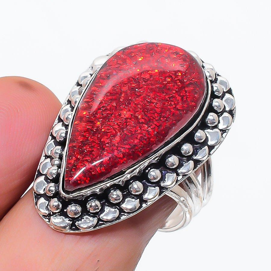 Natural Dichroic Glass Gemstone 925 Sterling Silver Jewelry Ring Size 8 d9O66