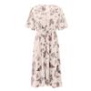 Large Size Ladies Flower Print V-neck Short-sleeved Dress European and American Waist Loose Split Mid-length Chiffon Skirt