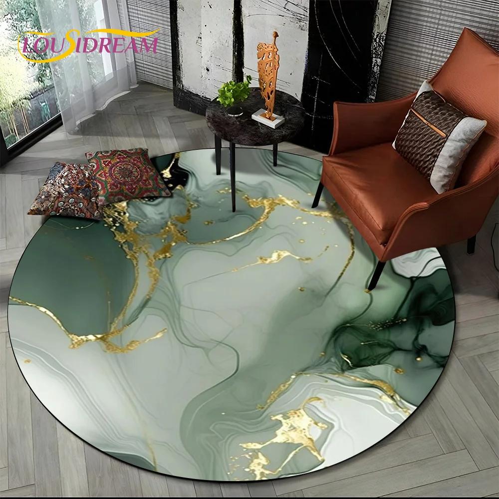 3D Colour Luxurious Marble Green Blue Gold Round Carpet Rug for Living Room Bedroom Child Chair Decor,Pet Area Rug Non slip Mat