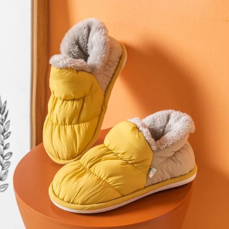 Fashion Rimocy 2025 Winter Warm Home Slippers Women Plush Waterproof Cotton Foot Slipper Female Indoor Outdoor Flat Couple Shoes Woman