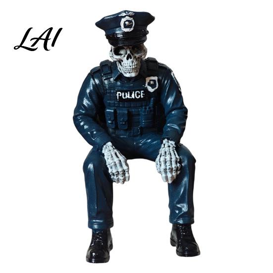Desktop Sitting Skull Statues Halloween Skeleton Ornament Policeman/Military Resin Gothic Figurine Dark Aesthetic Room Accents Style Pose Sculpture