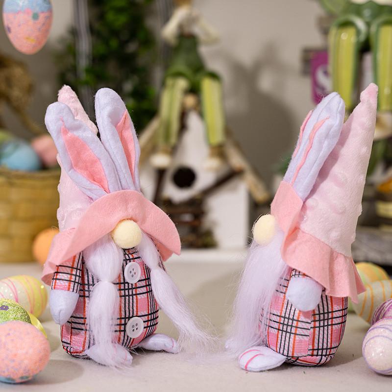 Pink Checkered Playful Easter Bunny Figurine Lovely Accent For Easter Celebrations And Decor